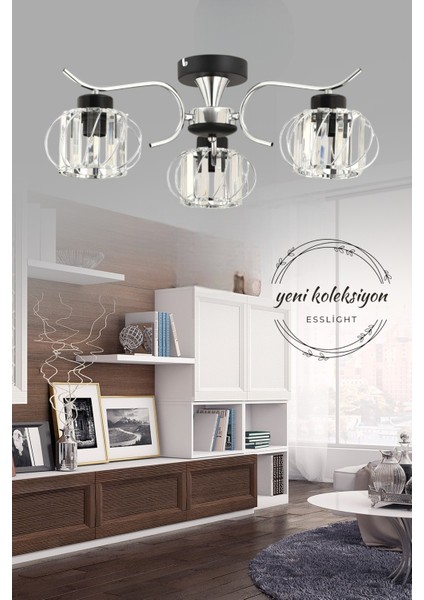 Silva 3 Lü Modern (Kristal Taşlı) Salon Yatak Odası Mutfak Genç Odası Avize