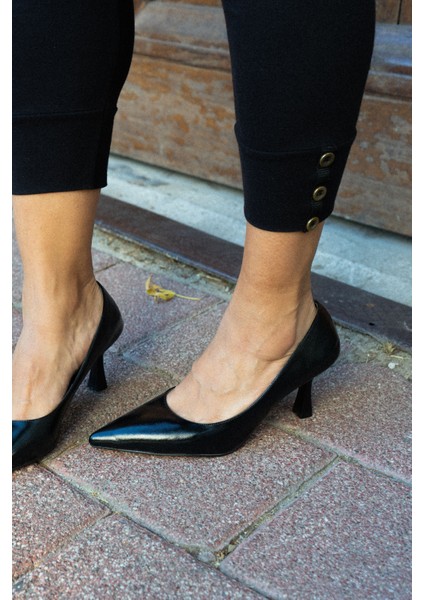 Aquila Siyah Rugan Stiletto / Klasik, 5 Cm, Rahat Günlük Stiletto Topuklu Ayakkabı