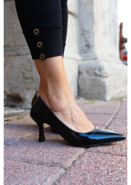 Aquila Siyah Rugan Stiletto / Klasik, 5 Cm, Rahat Günlük Stiletto Topuklu Ayakkabı modelleri