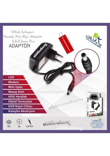 Umut Bilişim Teknolojileri_kaliteli Sağlam Arayanlar Için 12V 2A Mini Hd ve Sd Uydu Alıcıları Adaptörü (5.5x2.5mm Uçlu)