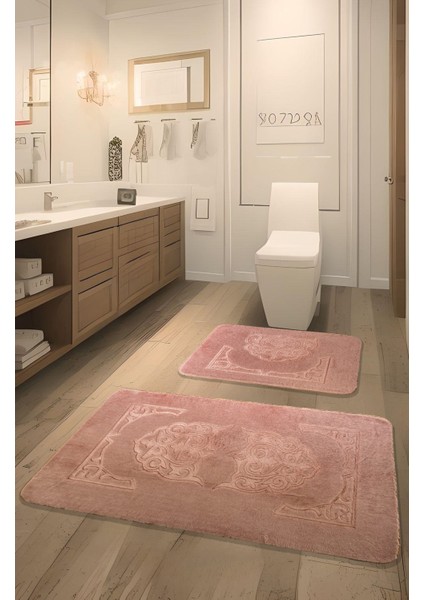 Taşkent Deluxe Kaymaz Taban Süper Soft Emici Lüks Baskılı Banyo Paspası 2'li