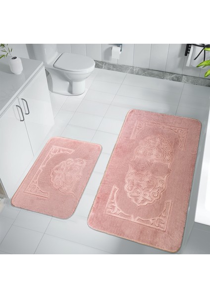 Taşkent Deluxe Kaymaz Taban Süper Soft Emici Lüks Baskılı Banyo Paspası 2'li