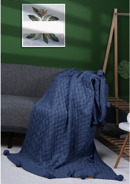 Sarma 10 Ponpon Triko Örgülü Tv Battaniyesi 130 x 170| Koltuk Örtüsü - Bacak Şalı - Ev Dekorasyonu