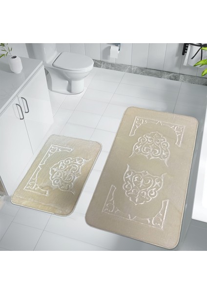 Taşkent Deluxe Kaymaz Taban Süper Soft Emici Lüks Baskılı Banyo Paspası 2'li