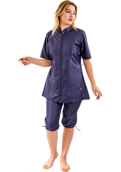 Hızlı Kuruyan Paraşüt Kumaş Önden Fermuarlı Kısa Kollu Taytlı Kadın Mayo 2474 fiyatları