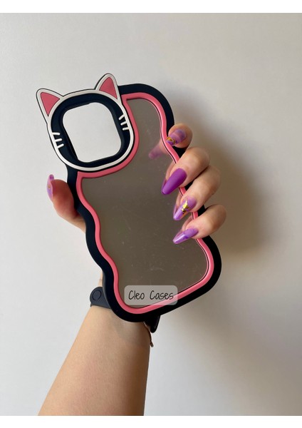 Aynalı Kedi Figürlü iPhone 14 Pro Uyumlu Kılıf