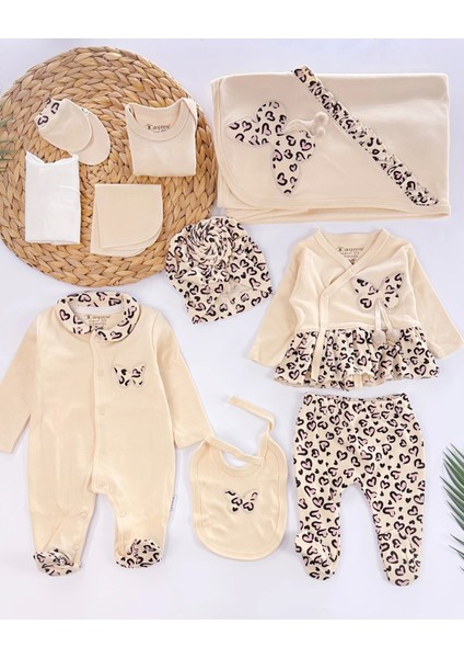 Leopar Desenli 10 Parça Kız Bebek Hastane Çıkışı Kutulu Pamuk