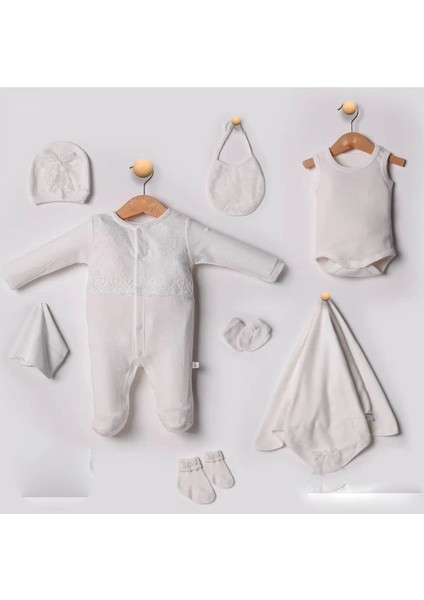 Dantel Işlemeli 10 Parça Yeni Doğan Hastane Seti Pamuk