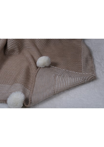 Menekşe 10 Ponpon Triko Örgülü Tv Battaniyesi 130 x 170 | Koltuk Örtüsü - Bacak Şalı-Koltuk Dekoru Bej fiyatları