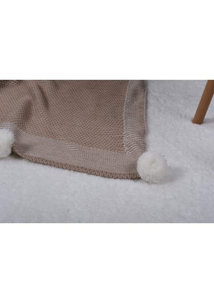 Menekşe 10 Ponpon Triko Örgülü Tv Battaniyesi 130 x 170 | Koltuk Örtüsü - Bacak Şalı-Koltuk Dekoru Bej modelleri