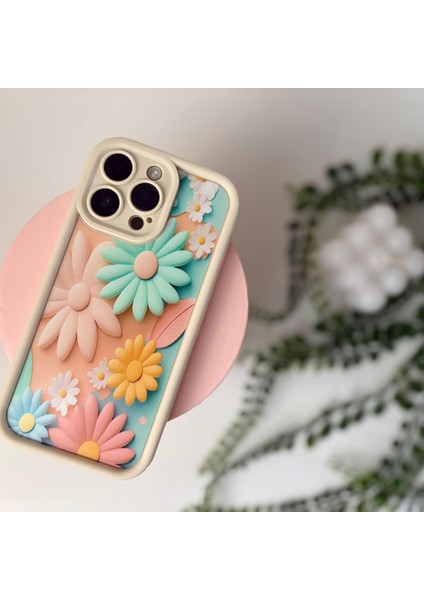 Bahar Çiçekleri Desenli Silikon Apple iPhone Kılıf - Apple iPhone 14 KREM