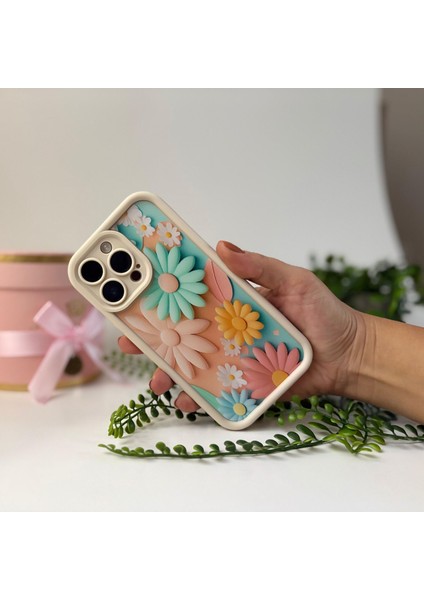 Bahar Çiçekleri Desenli Silikon Apple iPhone Kılıf - Apple iPhone 14 KREM