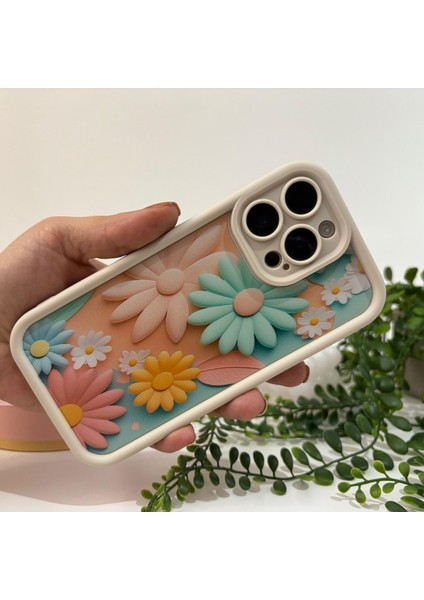 Bahar Çiçekleri Desenli Silikon Apple iPhone Kılıf - Apple iPhone 14 KREM