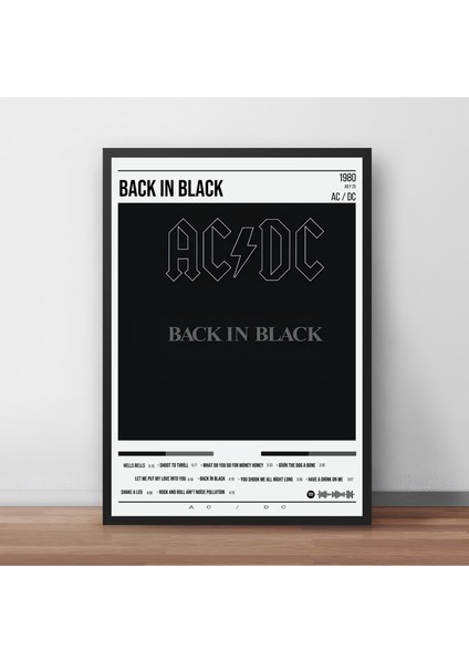 Ac / Dc - Back In Black Albüm / Çerçeveli Poster Tablo