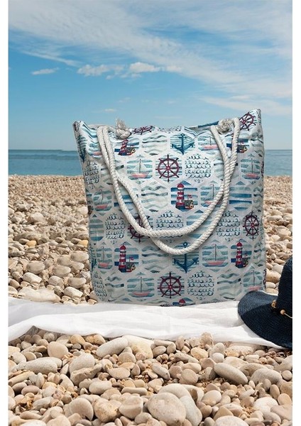 Askılı Çapa Desenli Mavi Plaj Çantası fiyatları