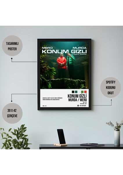 Murda & Mero - Konum Gizli Spotify Çerçeveli Poster Tablo
