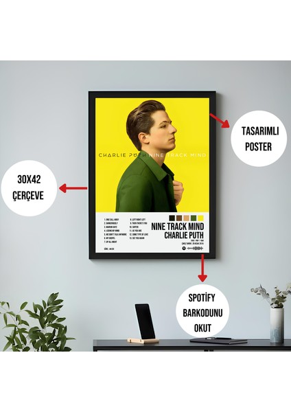 Charlie Puth - Nine Track Mind Albüm / Çerçeveli Poster Tablo