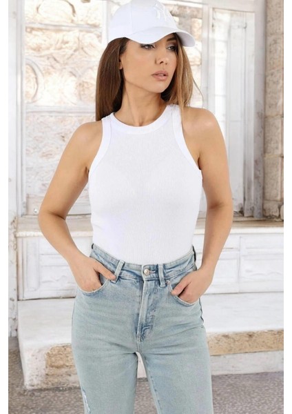 Kadın Fitilli %100 Pamuk Kırık Beyaz Atlet