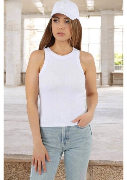 Kadın Fitilli %100 Pamuk Kırık Beyaz Atlet