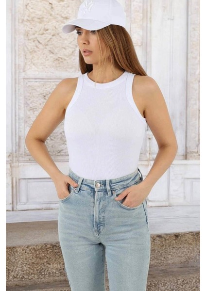 Kadın Fitilli %100 Pamuk Kırık Beyaz Atlet