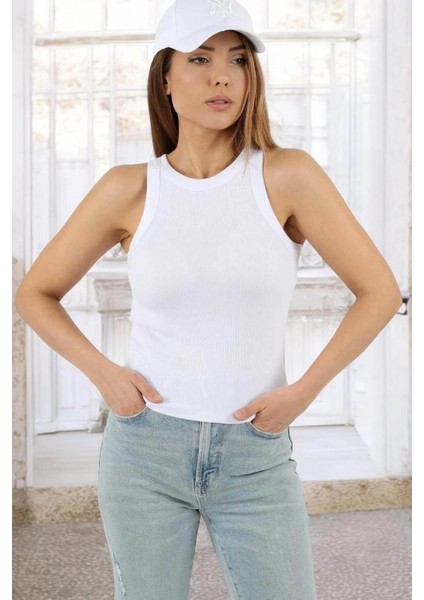 Kadın Fitilli %100 Pamuk Kırık Beyaz Atlet