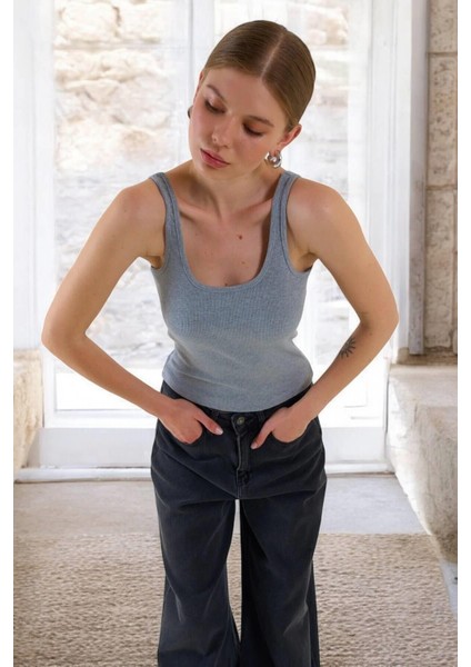 Kadın İnce Askılı Biyeli Fitilli Gri Atlet fiyatları