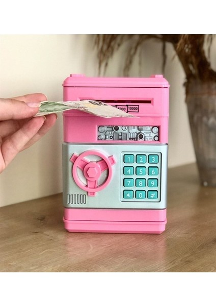 Atm Tasarımlı Para Kasası Kumbara Şifreli Pembe Atm Kasa Para Yutan Kumbara Şifreli Pembe