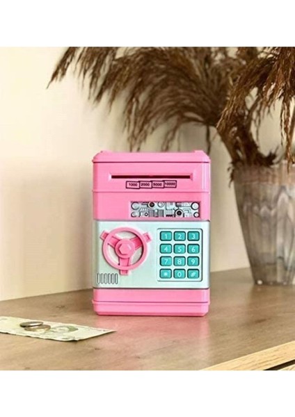 Atm Tasarımlı Para Kasası Kumbara Şifreli Pembe Atm Kasa Para Yutan Kumbara Şifreli Pembe