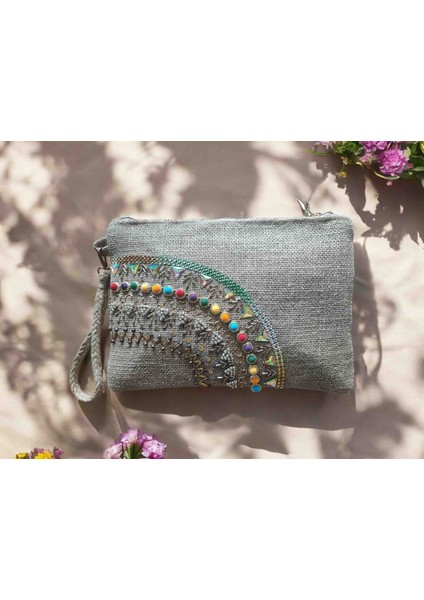 Boncuk Işlemeli Kadın Portföy Clutch El Çantası