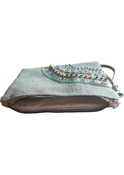 Boncuk Işlemeli Kadın Portföy Clutch El Çantası