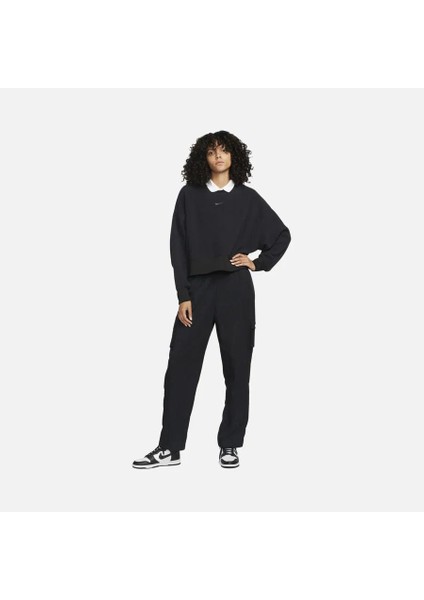 Sportswear Plush Mod Cropped Crew-Neck Kadın Oversize ( Bol Kesim )Crop Siyah Sweatshirt DQ6844-010 fiyatları