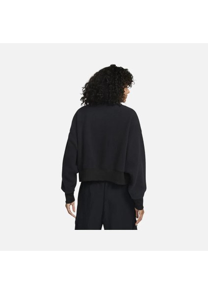Sportswear Plush Mod Cropped Crew-Neck Kadın Oversize ( Bol Kesim )Crop Siyah Sweatshirt DQ6844-010 modelleri