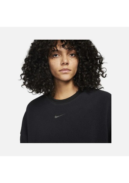 Sportswear Plush Mod Cropped Crew-Neck Kadın Oversize ( Bol Kesim )Crop Siyah Sweatshirt DQ6844-010 fırsatları