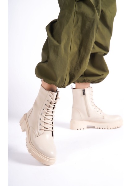 Kadın Emil Shoes Bej Postal Fermuarlı Bağçıklı Bot
