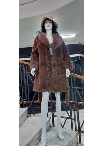 Yaka ve Kollar Kürklü Içi Nubuk Kemerli Kürk Kaban (100 Cm) fırsatları