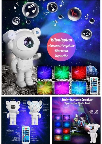 Bluetooth Hoparlörlü Astronot Yıldız Gezegen Projektörü Kumandalı Gece Lambası Yeni Nesil Büyük Boy