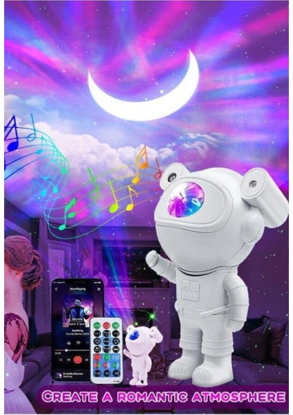 Bluetooth Hoparlörlü Astronot Yıldız Gezegen Projektörü Kumandalı Gece Lambası Yeni Nesil Büyük Boy