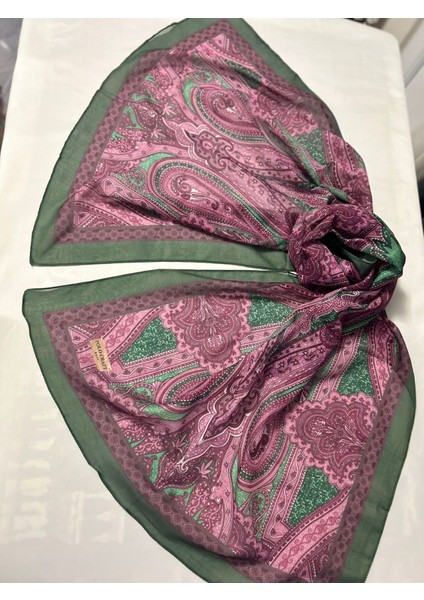 Etnik Desenli Şal 75 x 190 mm Retro Soft Şal Yeşil