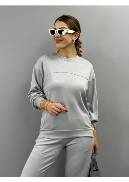 Kadın Uzun Kollu Bisiklet Yaka Viskon Iki Iplik Bluz ve Pantolon Ikili Takım fiyatları