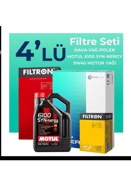 Fiat Linea 1.4 T-Jet Benzin Filtre Bakım Seti Motul Motor Yağlı (2009-2017) 4 Lü