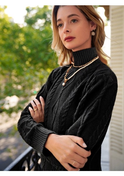 Loren Yünlü Motifli Midi Boy Triko Elbise