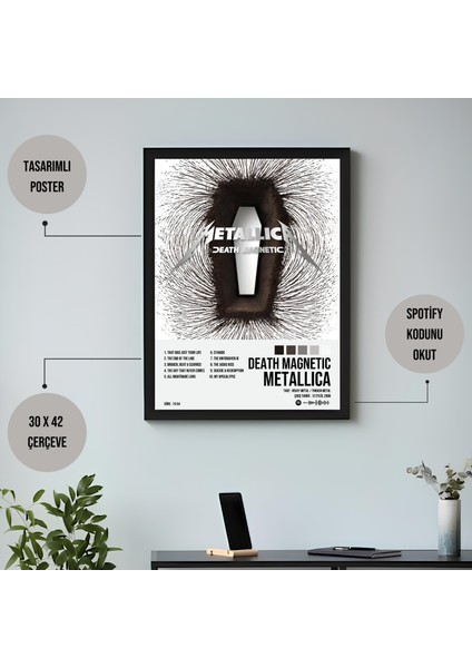 Metallica - Death Magnetic Albüm Spotify Çerçeveli Poster Tablo fiyatları
