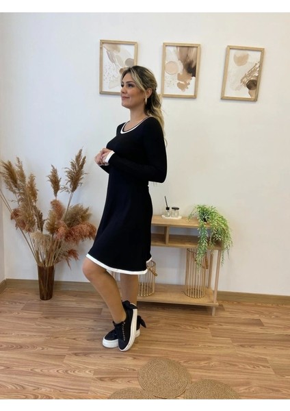 Kadın Uzun Kollu Derin Yuvarlak Yakalı Kısa Viskon Iki Iplik Elbise fiyatları