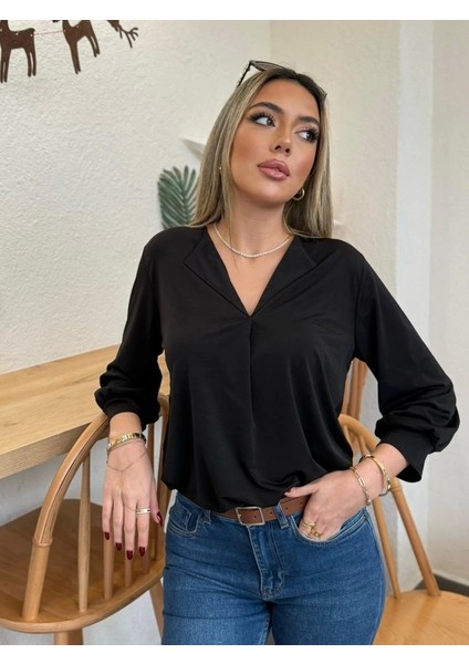 Kadın Uzun Kollu V Yakalı Sandy Bluz