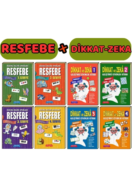 Gönül Yayıncılık Resfebe ve Dikkat Zeka Seti (Seviye 1,2,3,4) tam 8 kitap (Ciltli)