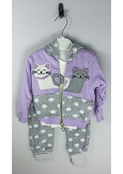 Kız Bebek Takımı ( Sweat, Alt ve Kapşonlu Hırka) 6-18 Ay -100 % Pamuk