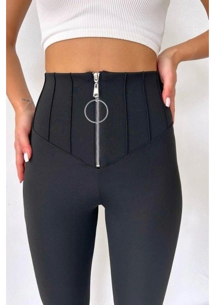 Kadın Yüksek Bel Toparlayıcı Korse Detay Dalgıç Kumaş Tayt