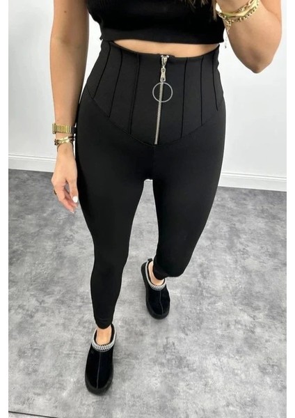 Kadın Yüksek Bel Toparlayıcı Korse Detay Dalgıç Kumaş Tayt modelleri