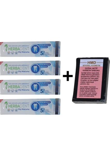 Bitki Özlü Flörürsüz x 4 Adet Diş Macunu & Hmd Aktif Karbon Sabunu Hediyeli