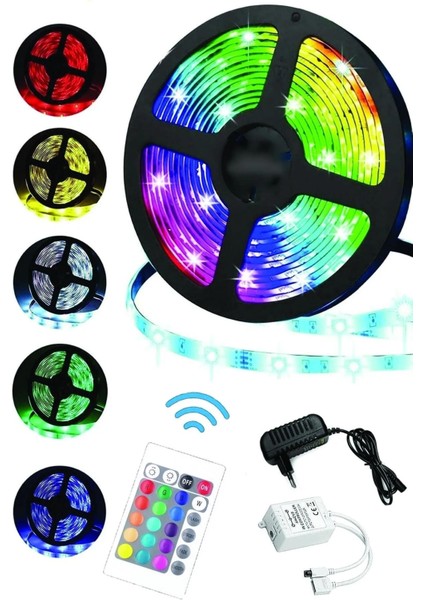 5 Metre Şerit Animasyonlu Tak Çalıştır Kumandalı Trafolu Rgb Şerit Işık Aydınlatma Parti LED 1 Adet fiyatları